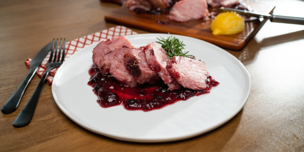 Glazed Loin of Boiling Bacon with Cranberry-Cumberland Sauce